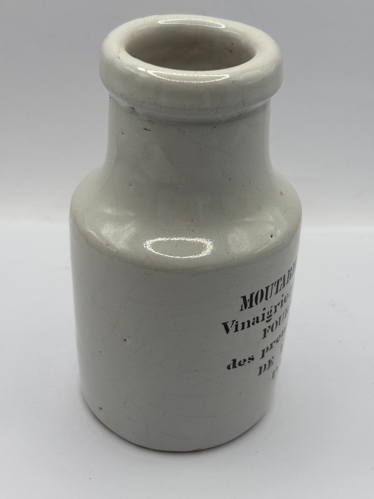 Old stoneware french mustard jar, moutarde de maille