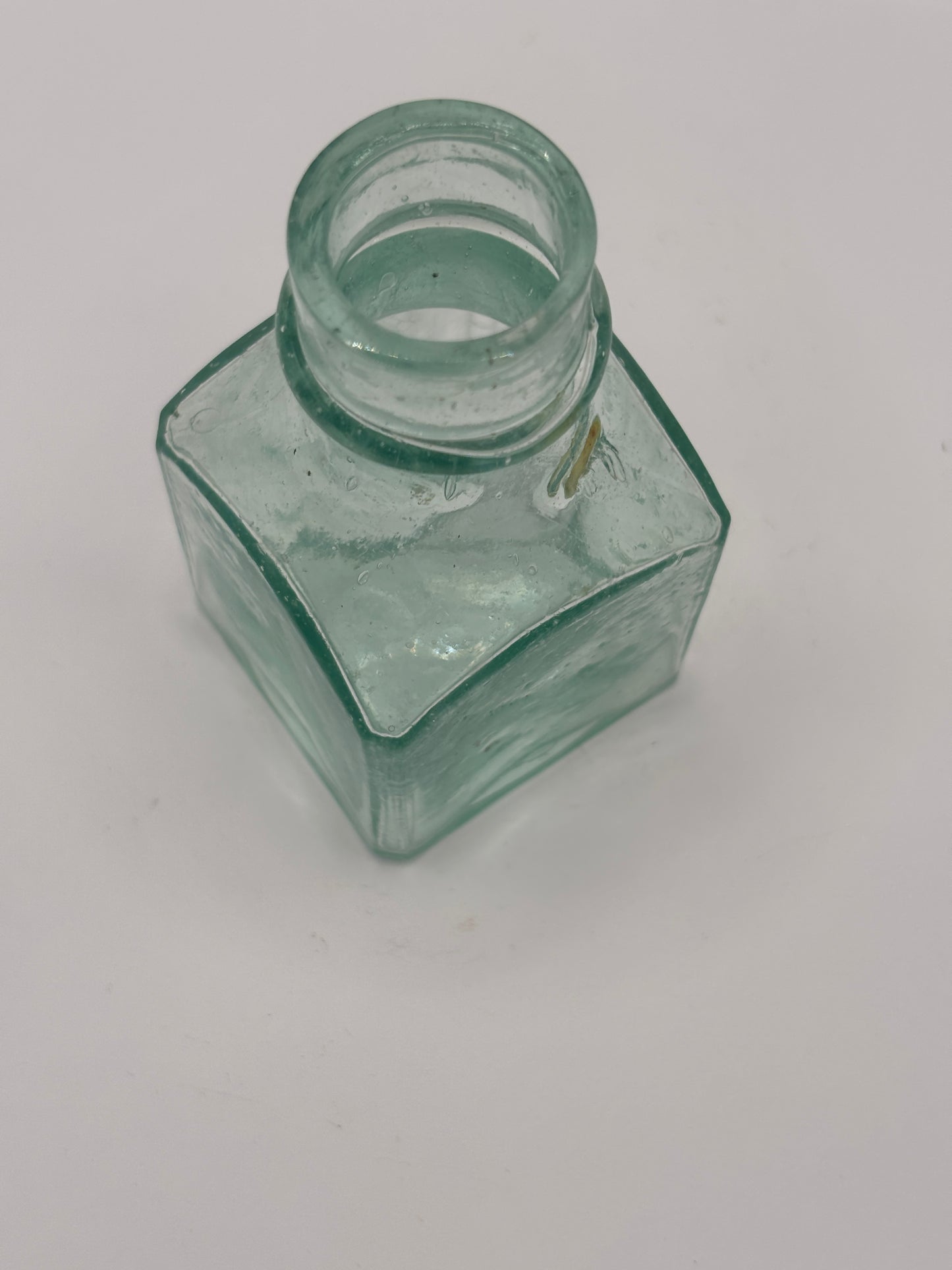 Old tall aqua inkwell,ink bottle. 9cms