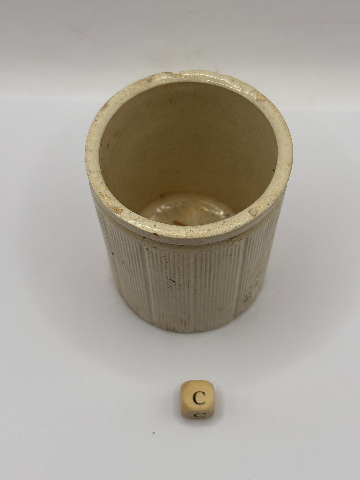 Old mini ribbed stoneware jam pot (c)