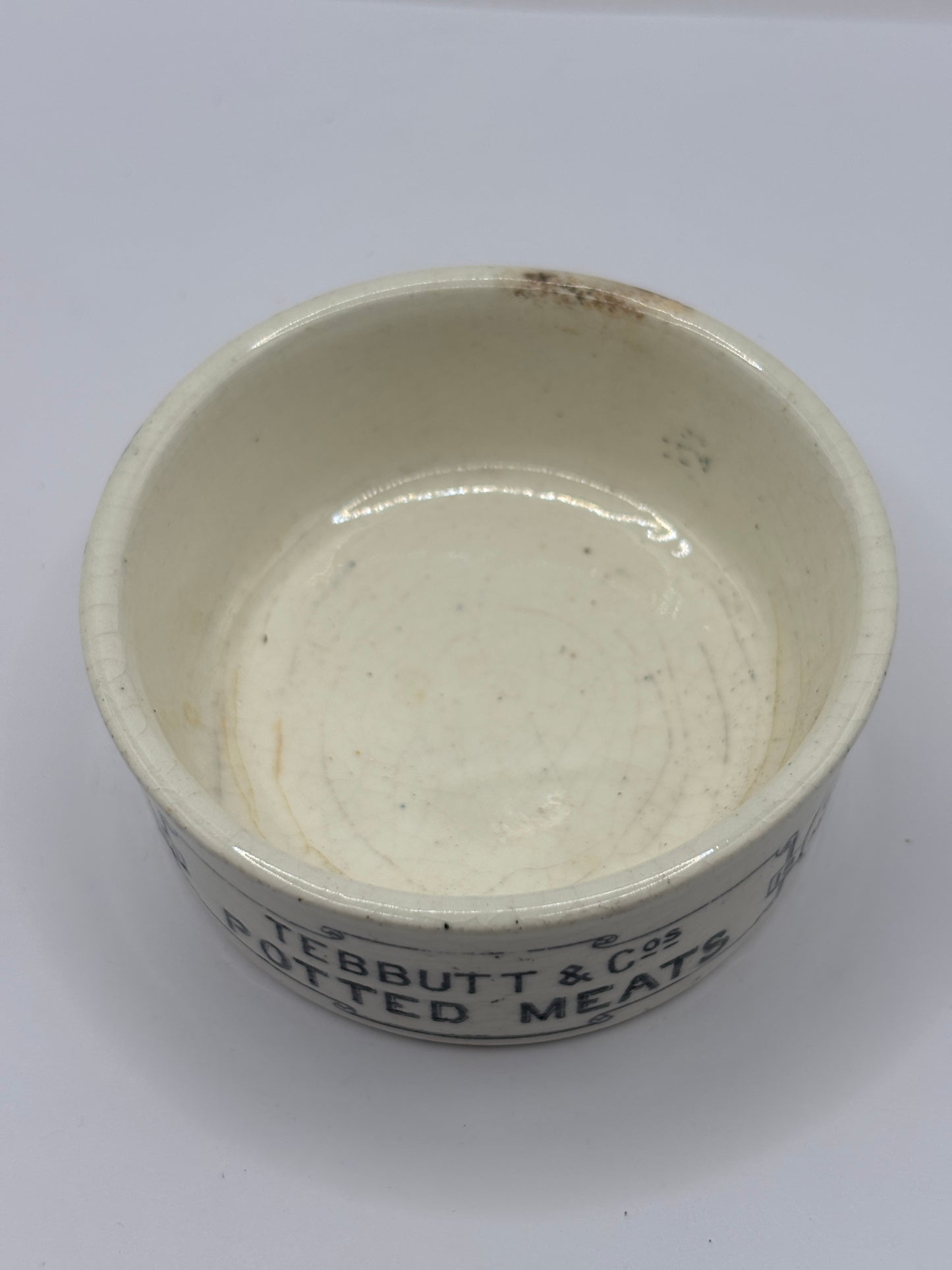 Old advertising meat paste pot. Tebbutt & Cos potted meats