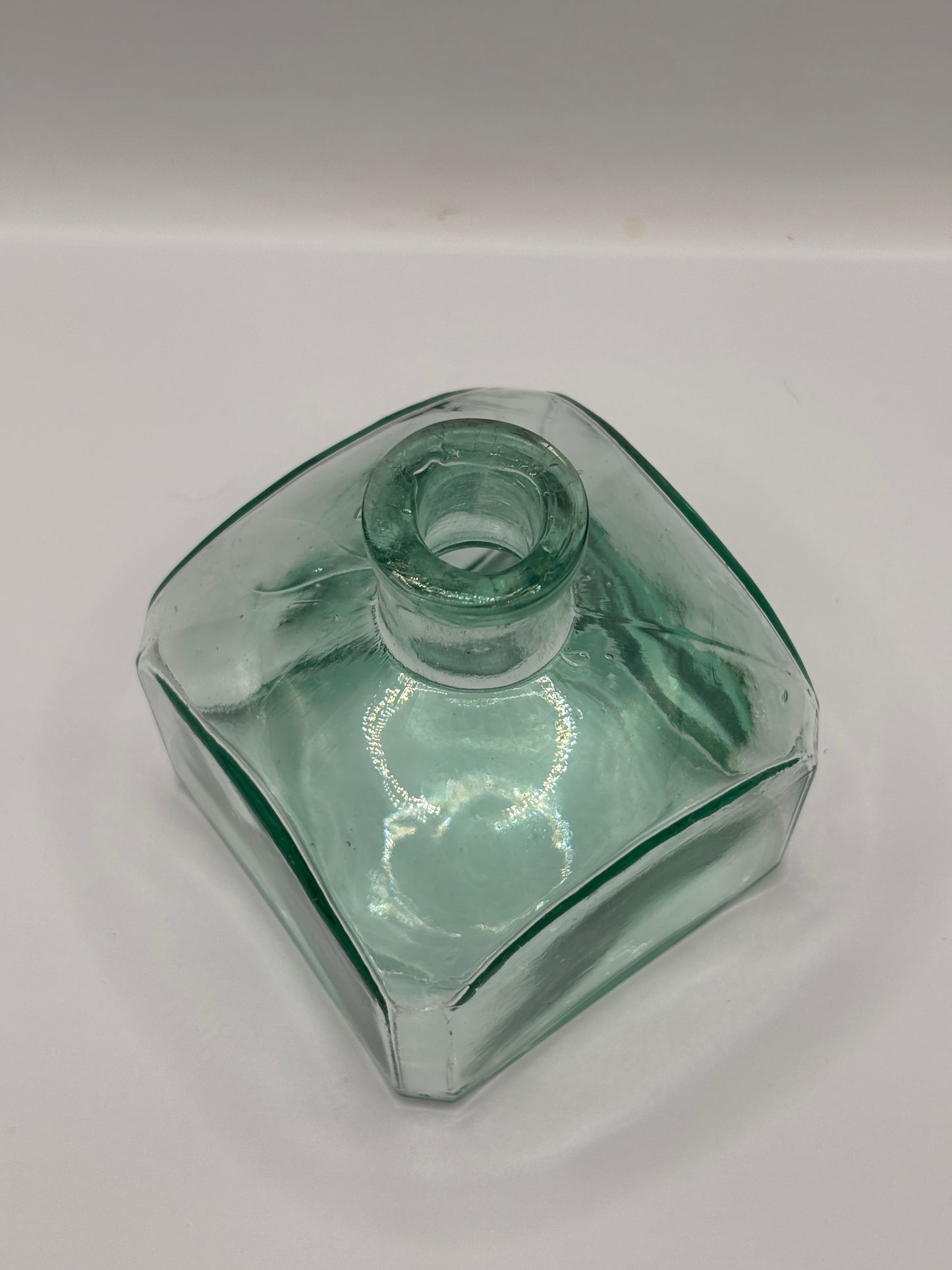 Old large square glass ink, inkwell
