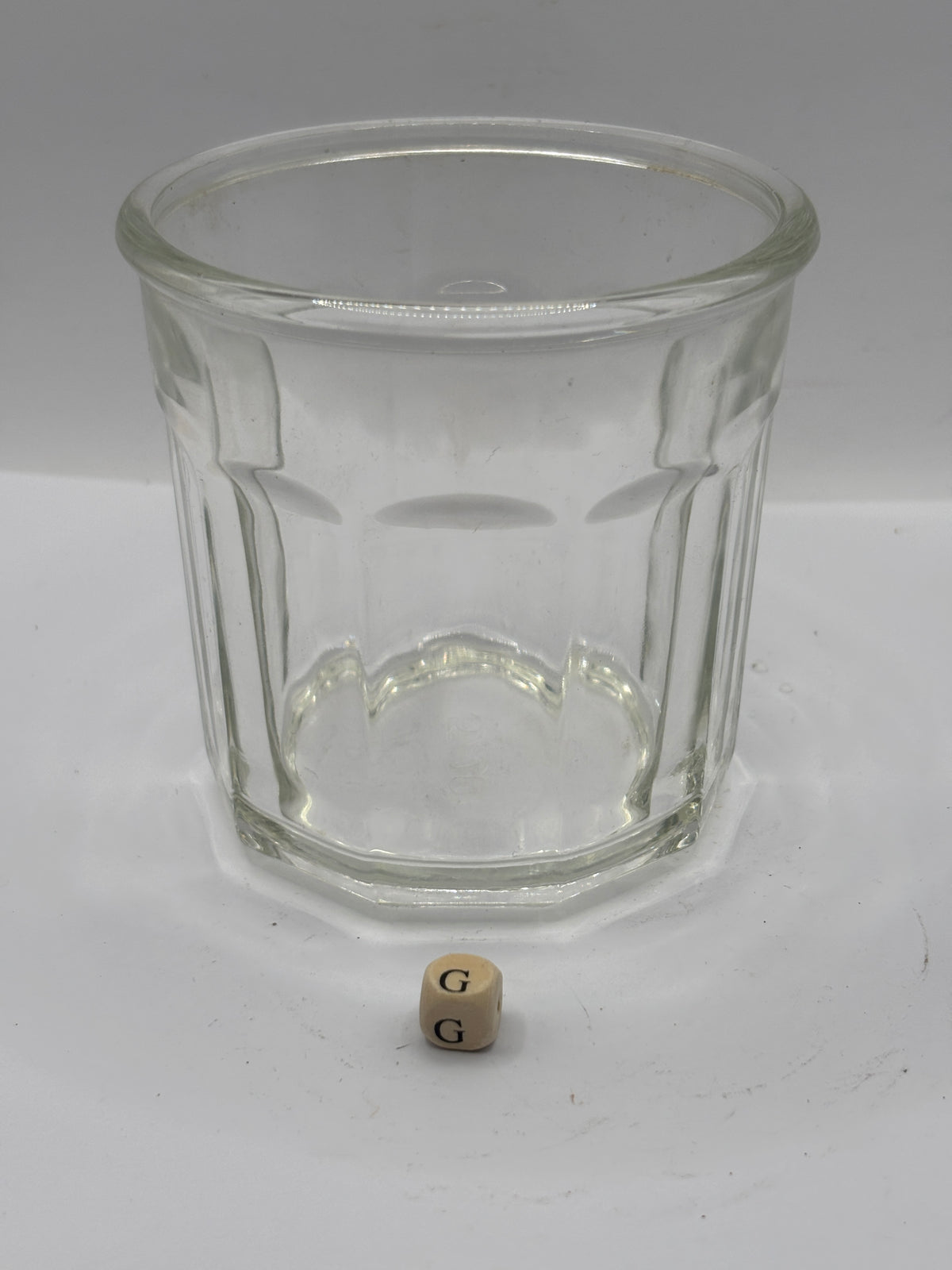 Old clear glass French jam jar (G)