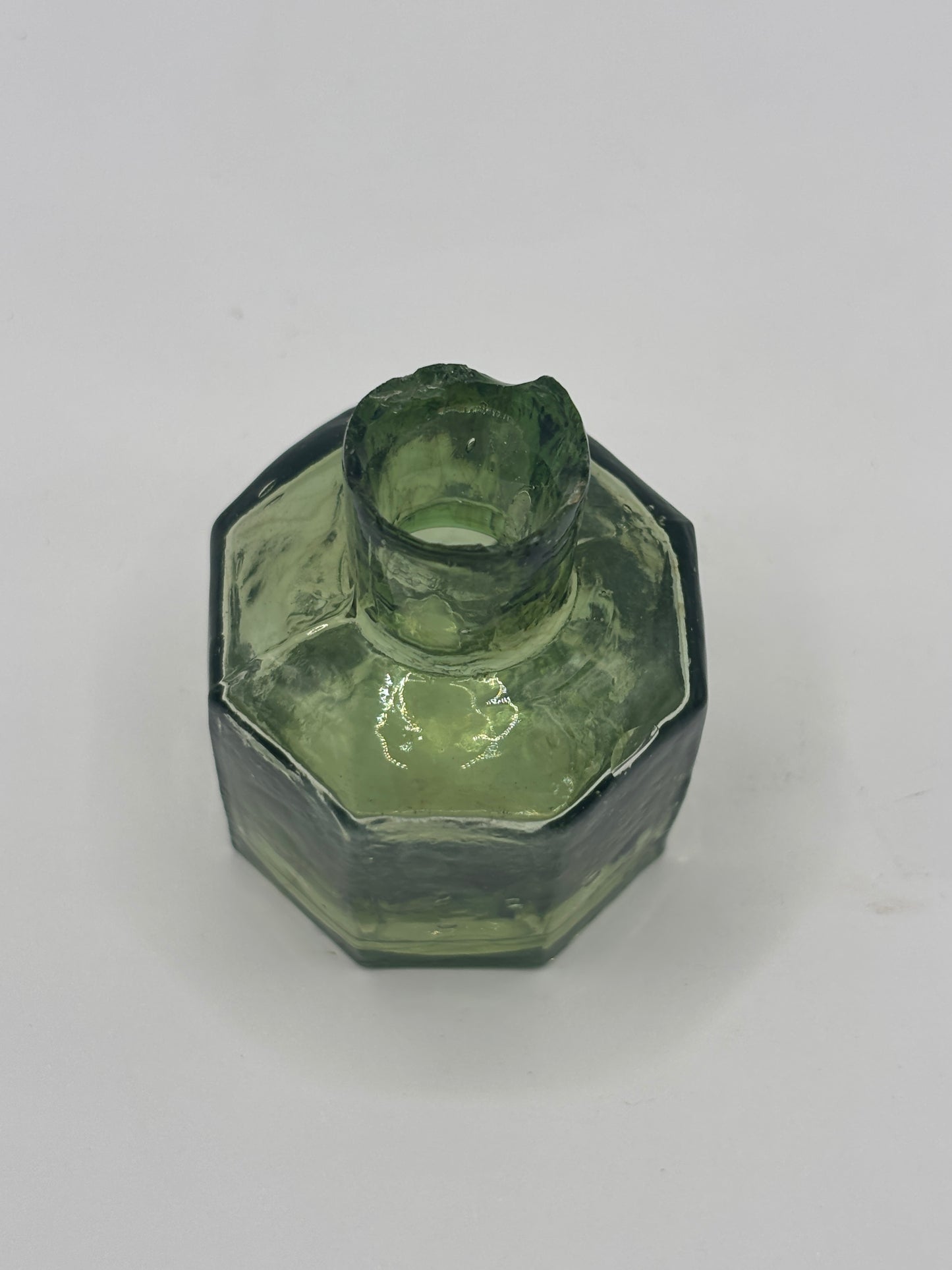 Old olive green glass ink, inkwell.