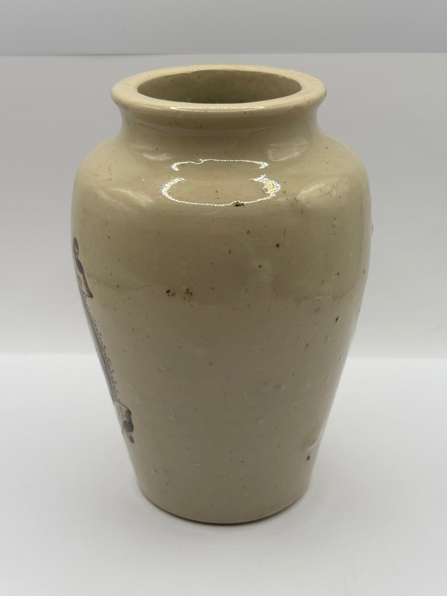 Old XL stoneware advertising cream pot, pure fresh cream Stranraer. Serpia print 13.5cms