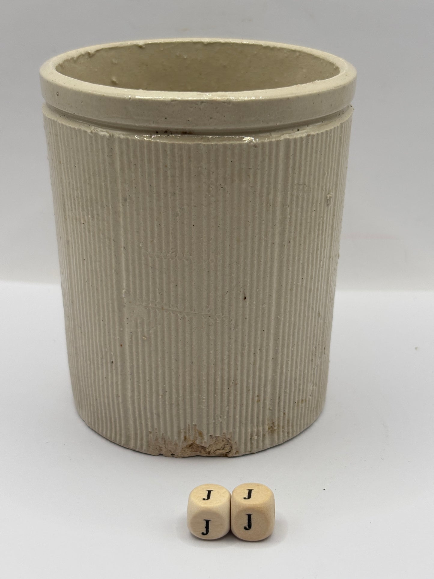 Old 1lb ribbed stoneware jam pot (JJ)