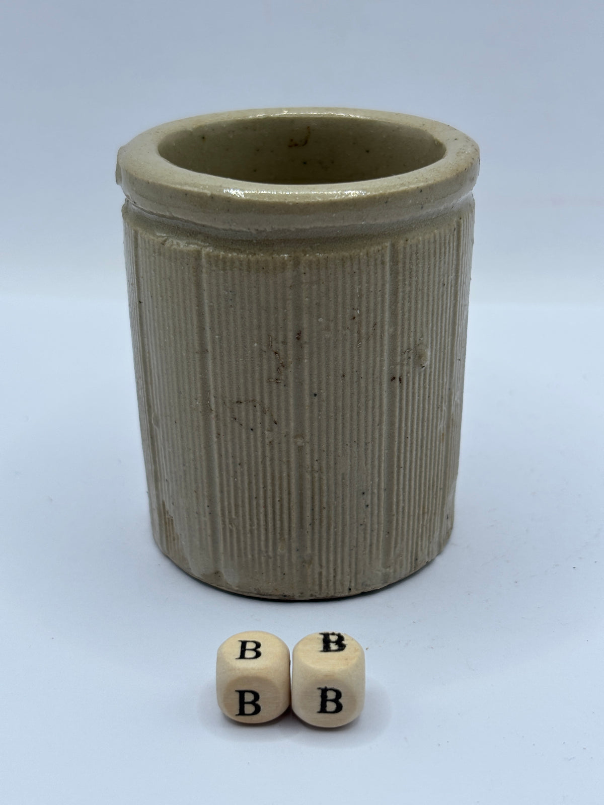 Old mini ribbed stoneware jam pot (BB)