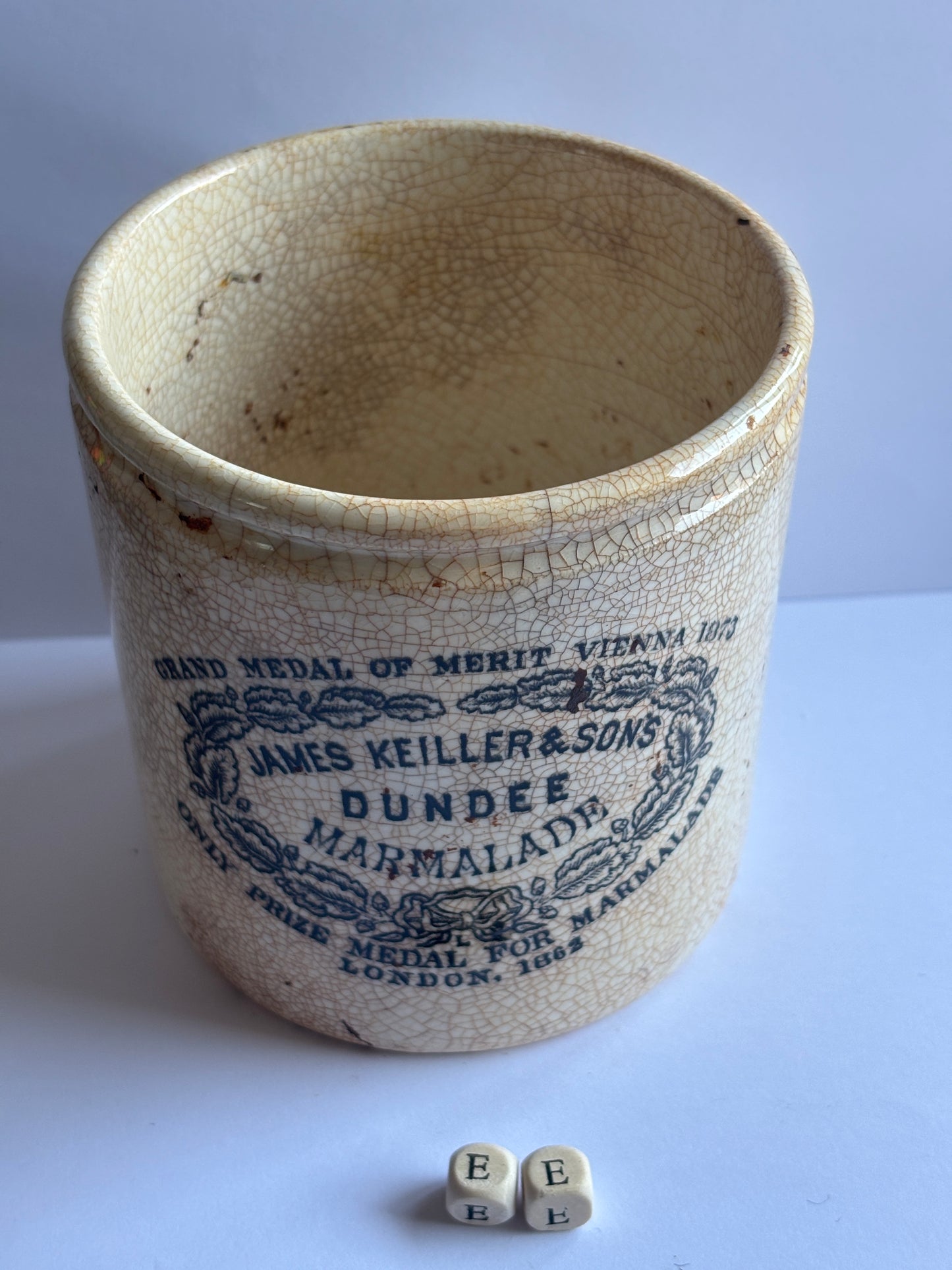 Old 2lb James Keiller dundee marmalade jar (EE) damaged