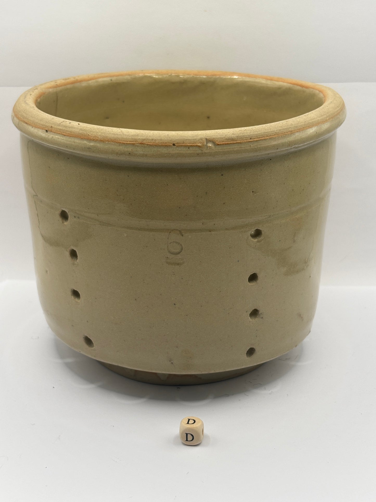 Old french stoneware cheese strainer, cheese mold (D)