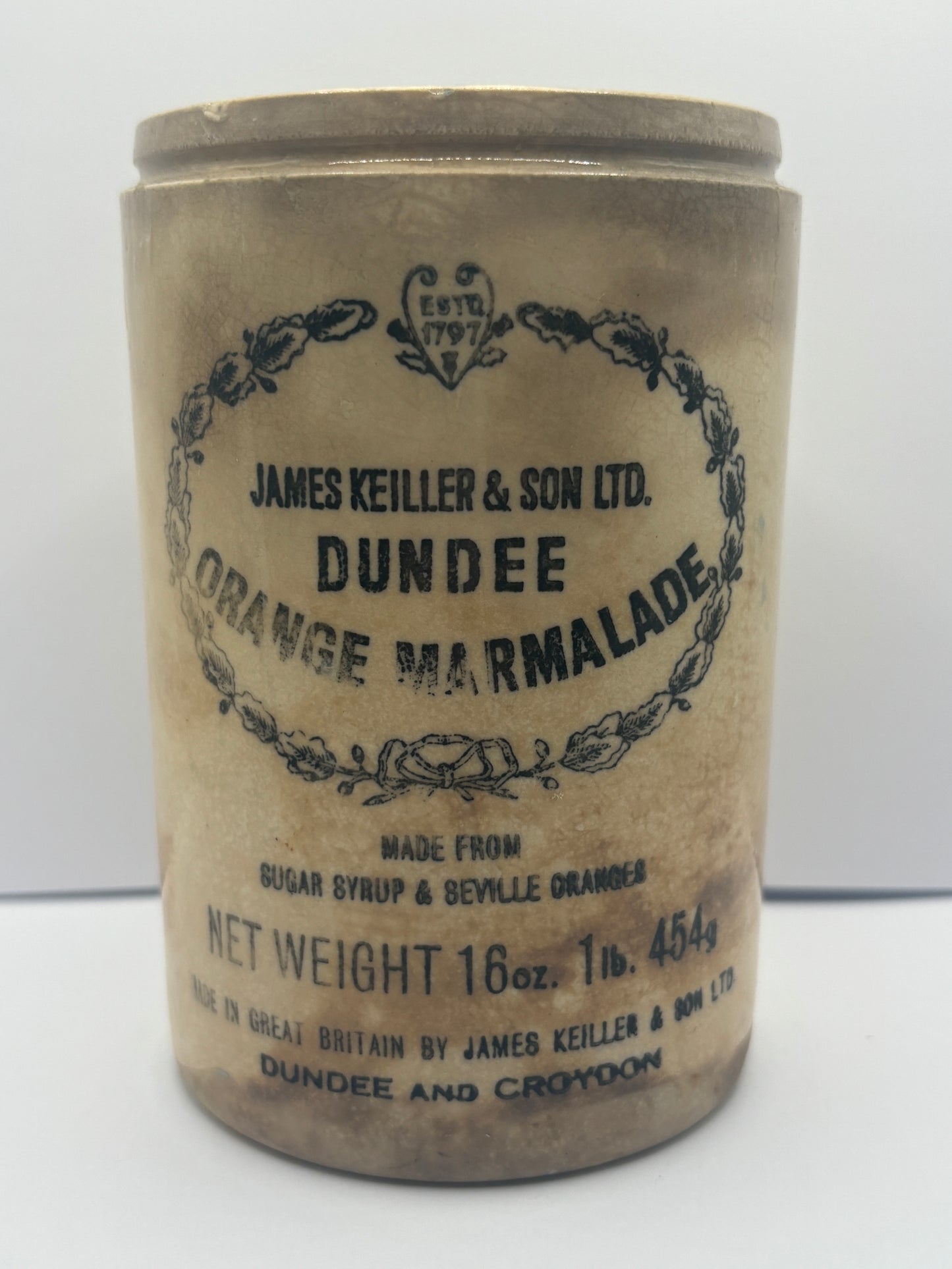 1lb James Keiller Dundee marmalade, stained & crazed