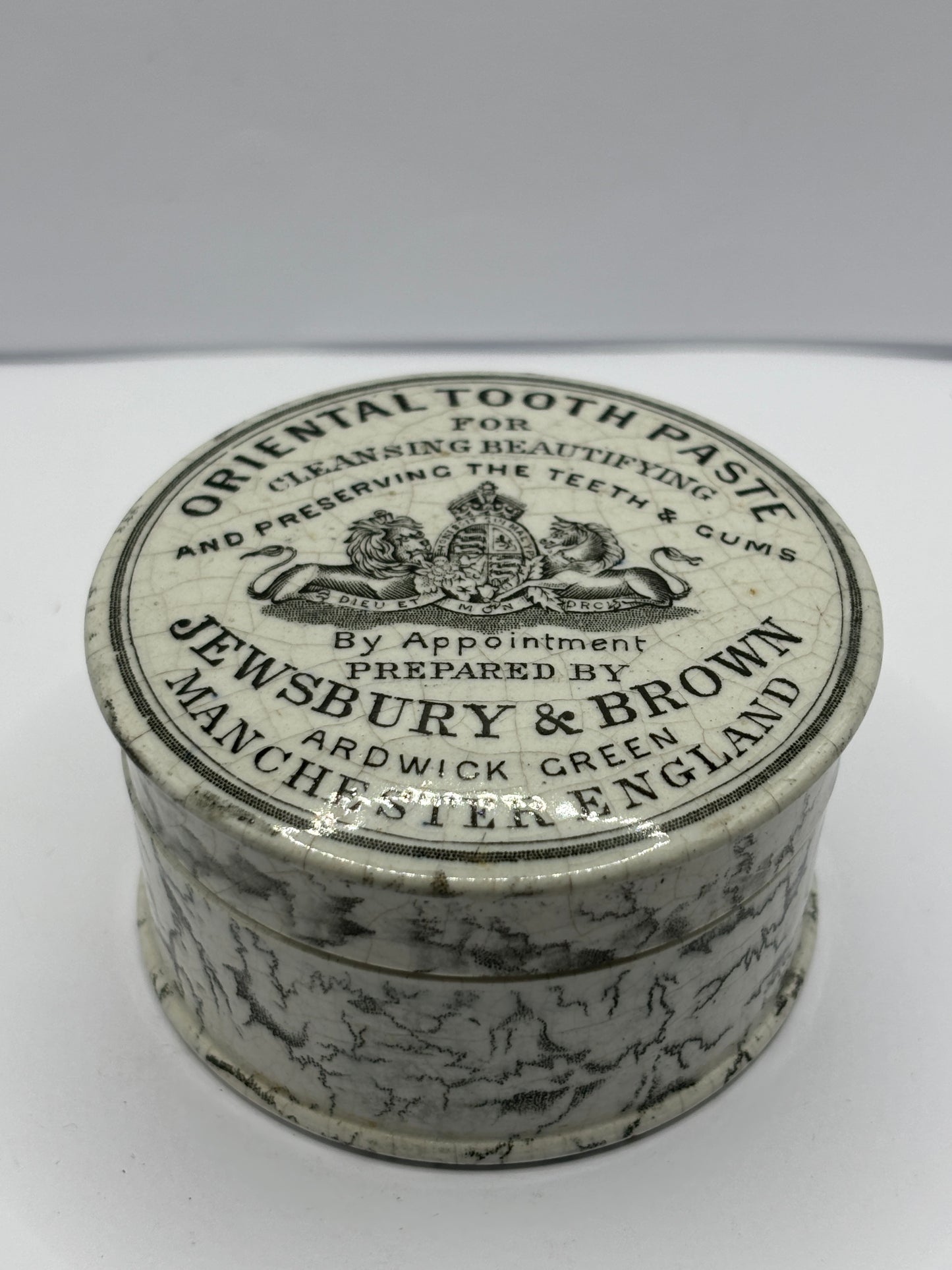 Old Jewsbury & Brown advertising lid & base. Oriental toothpaste