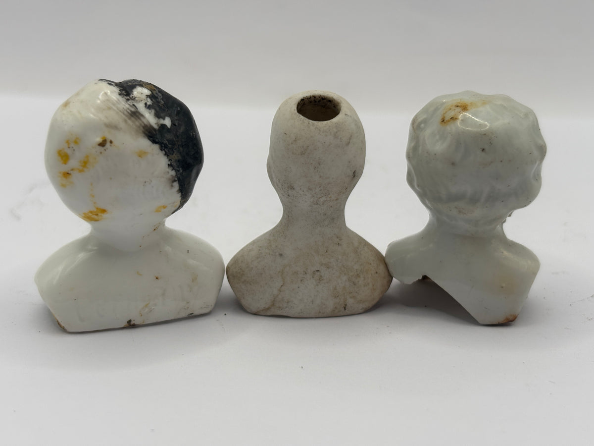 3 small crusty old dolls heads (1 x damaged)