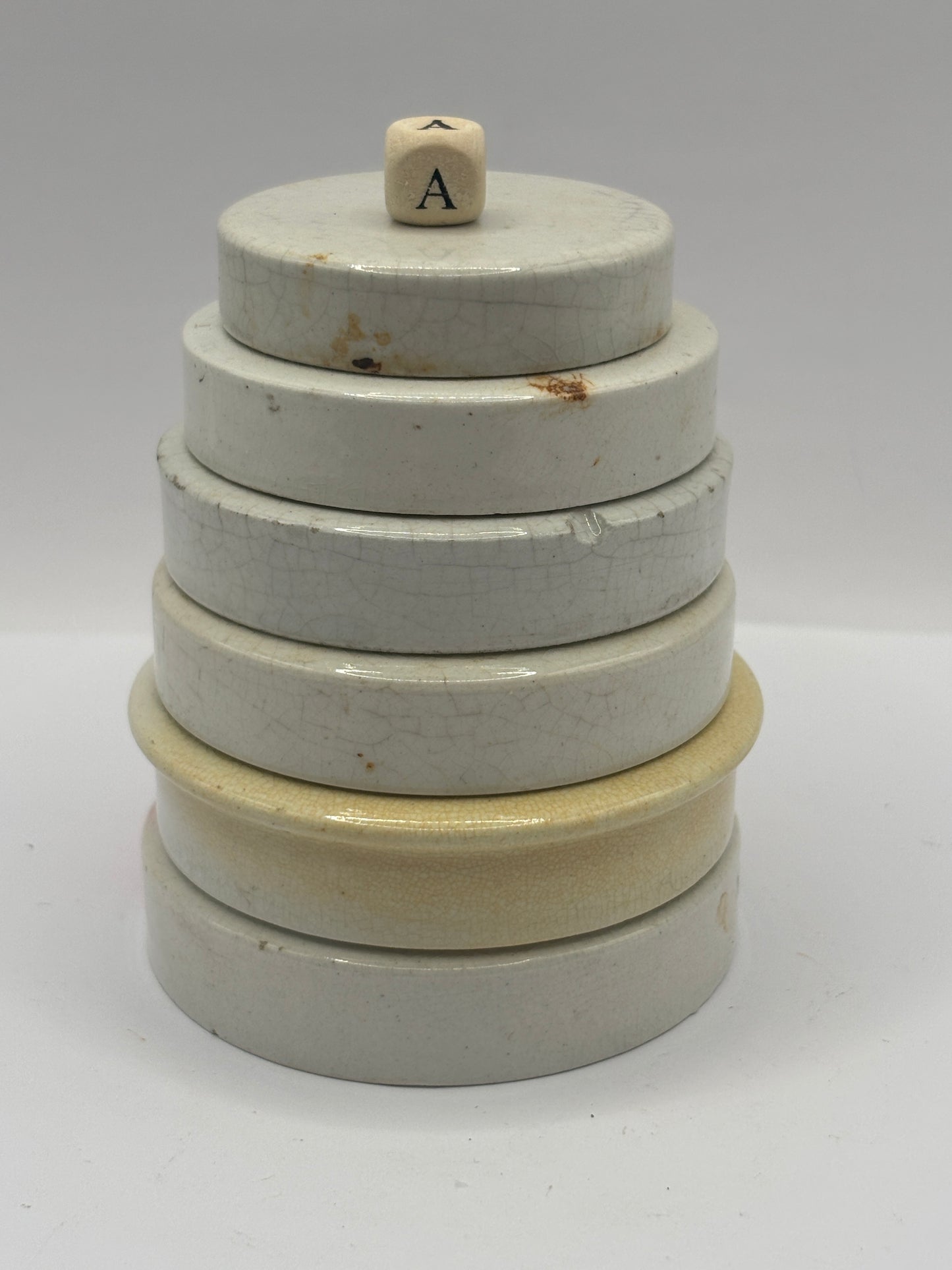 6 old plain stoneware lids, stacking lids (a)