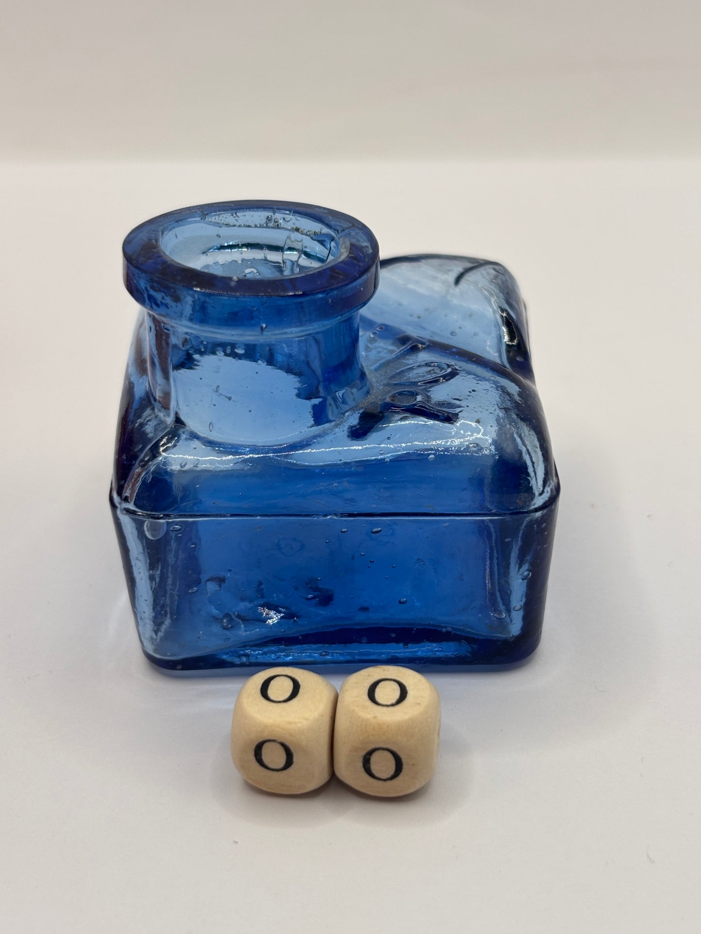 Old blue glass Polygon ink, ink bottle. Inkwell (PP)