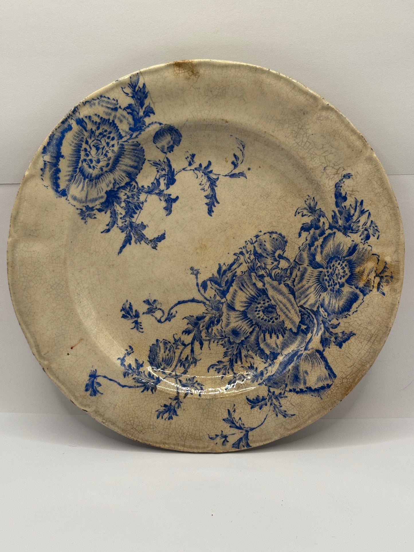 4 old blue and white transferred stoneware plates