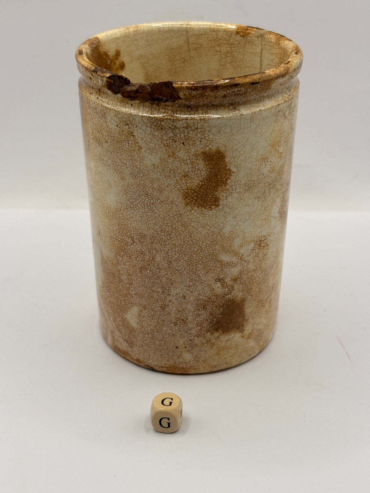 Old 1lb stoneware marmalade pot, James Keiller Dundee marmalade (G)