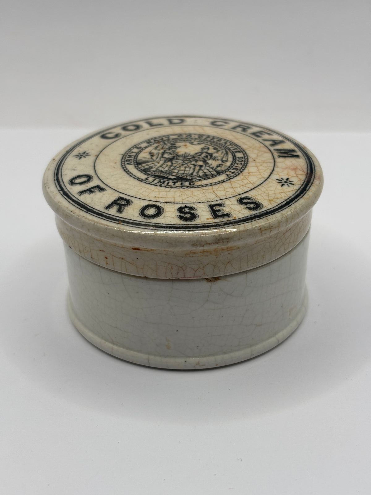 Old advertising lid and base. Cold cream of roses army & navy