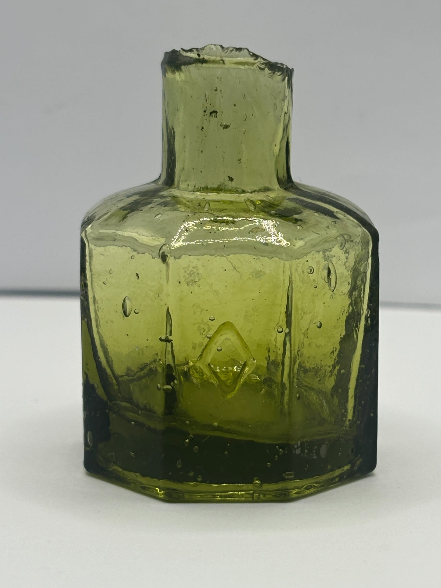 Olive Green ink bottle, diamond panels