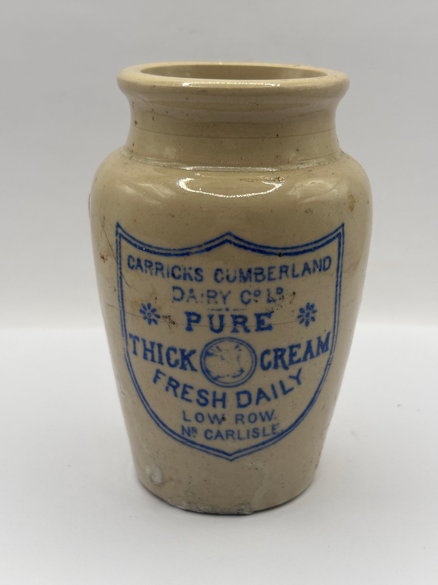 Old advertising cream pot, Carricks Cumberland dairy. Pure thick cream