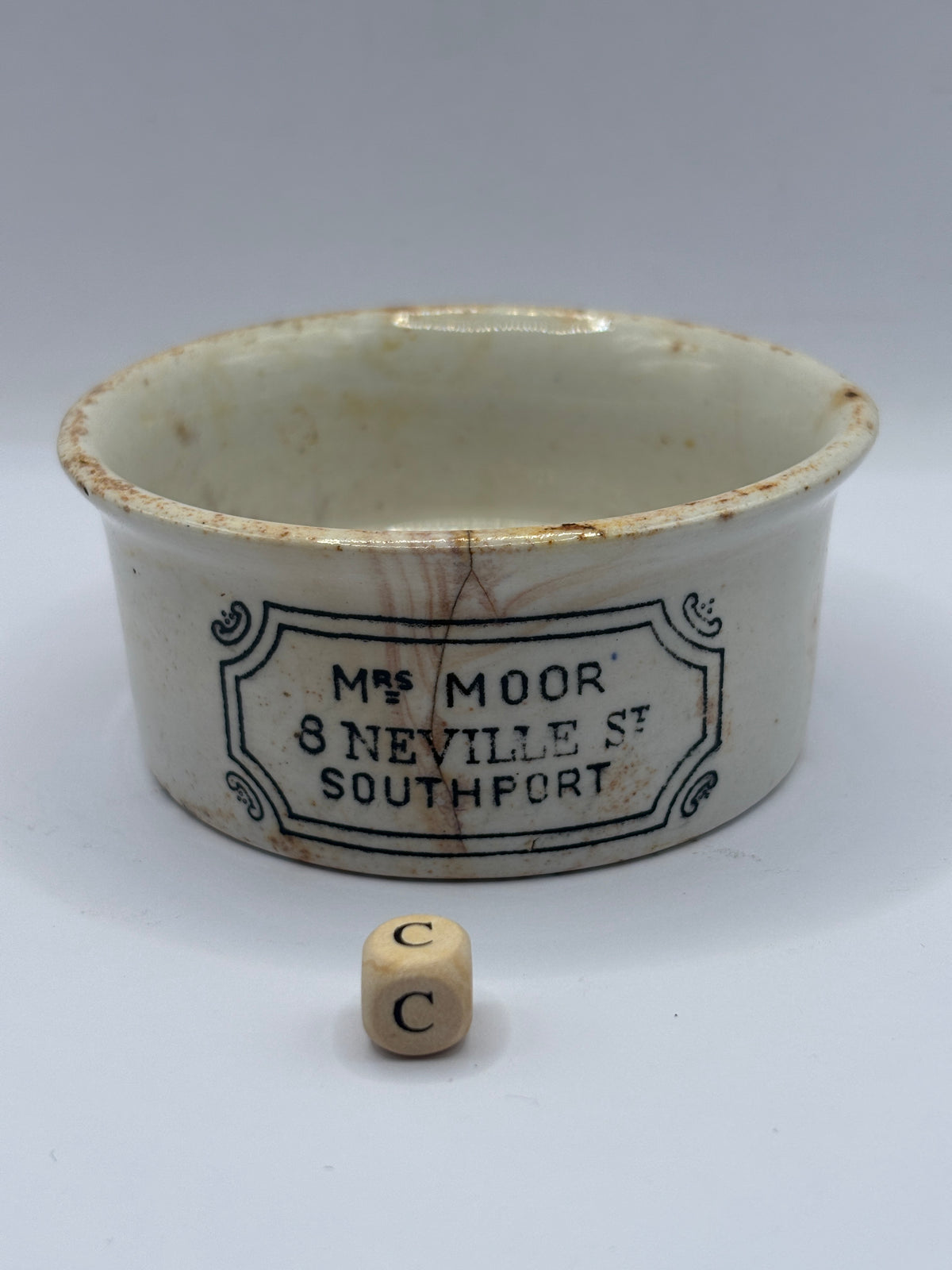 Old Mrs Moors advertising meat paste pot (c)