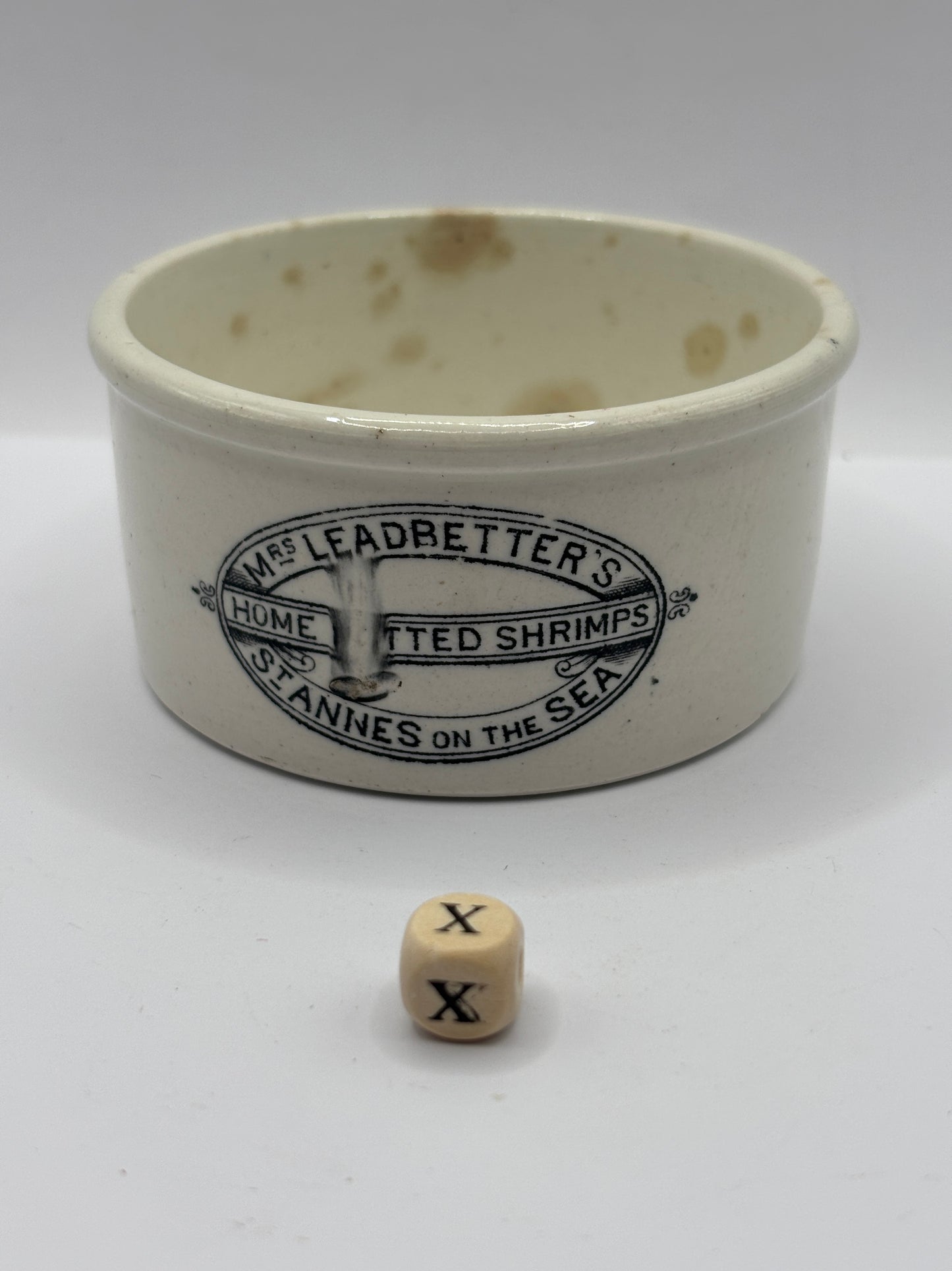 Old advertising shrimp paste pot. Mrs leadbetters home potted shrimps