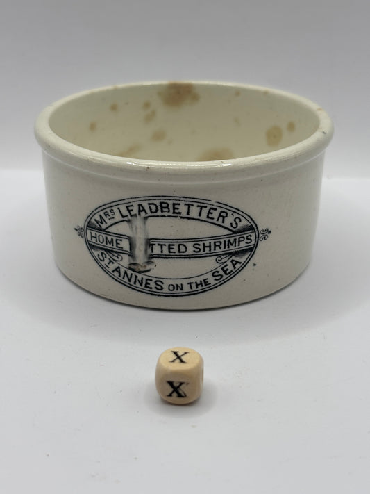 Old advertising shrimp paste pot. Mrs leadbetters home potted shrimps