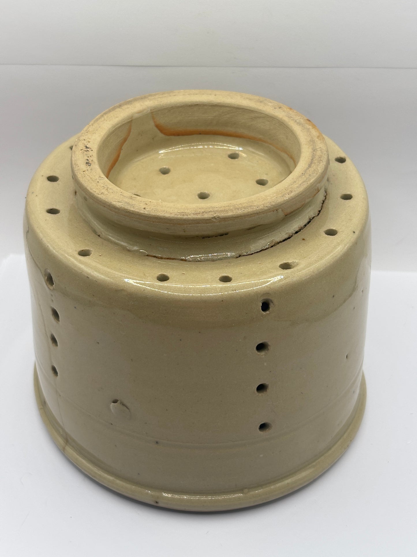 Old french stoneware cheese strainer, cheese mold (D)