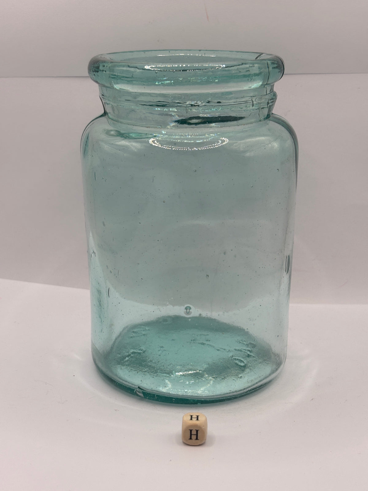 Old aqua glass pickle jar (H)