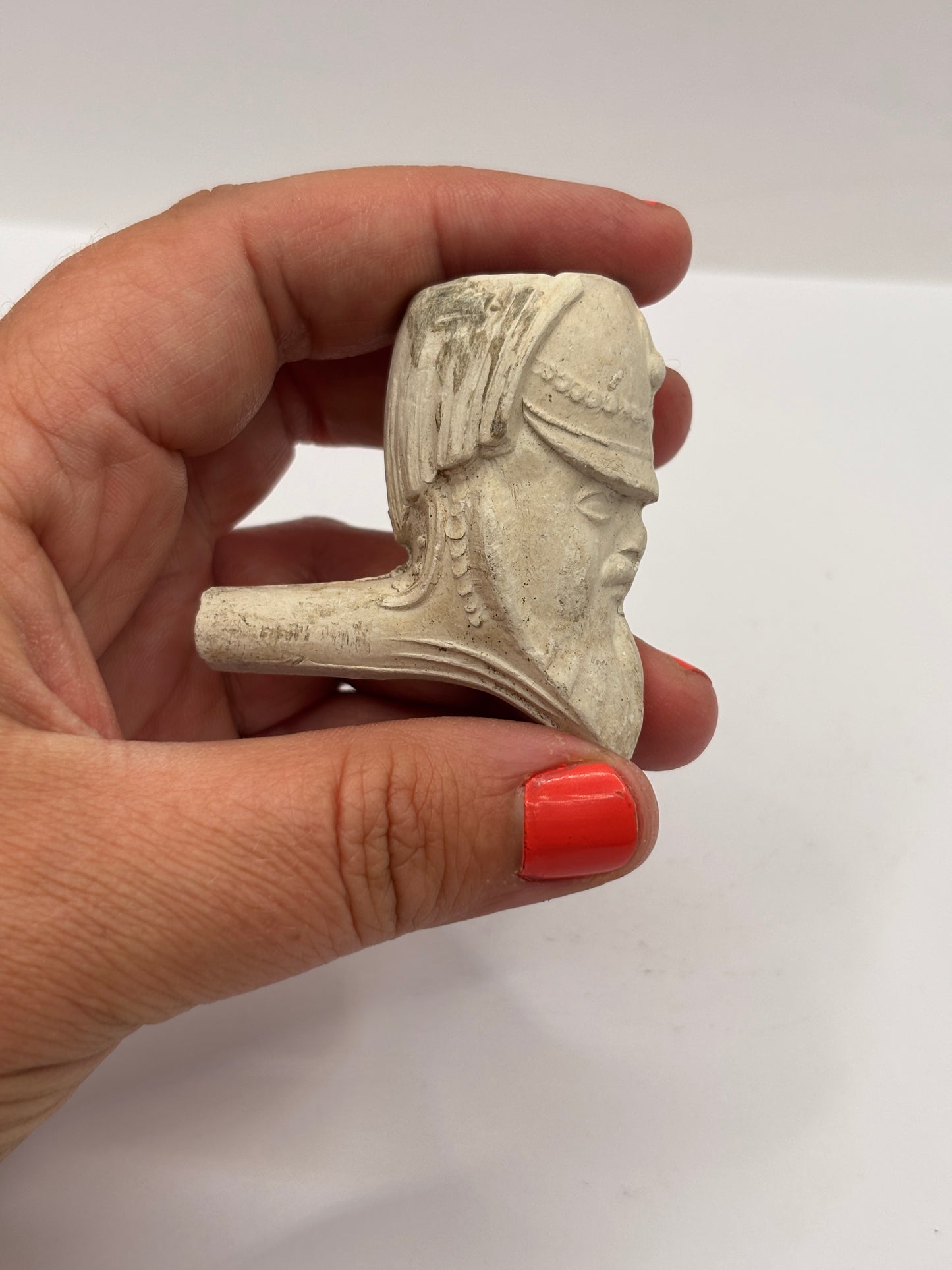 Old figural clay pipe head, pipe bowl