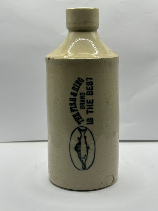 Tall Stoneware fish and ring bottle