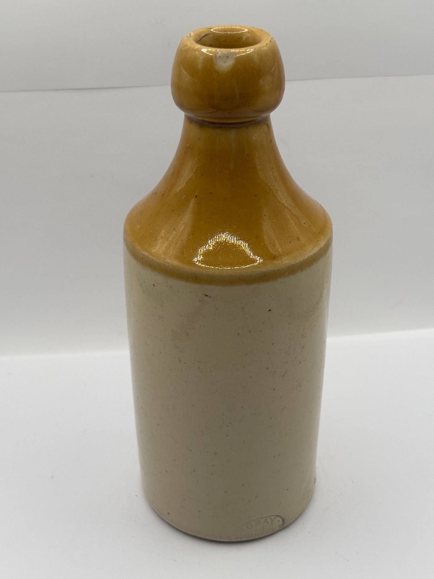 Old blue print stoneware ginger beer bottle, Firth’s Darlington brewed ginger beer