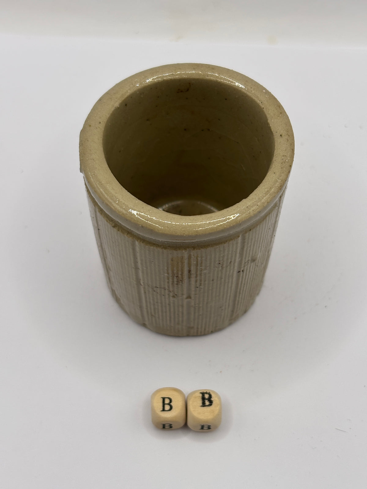 Old mini ribbed stoneware jam pot (BB)