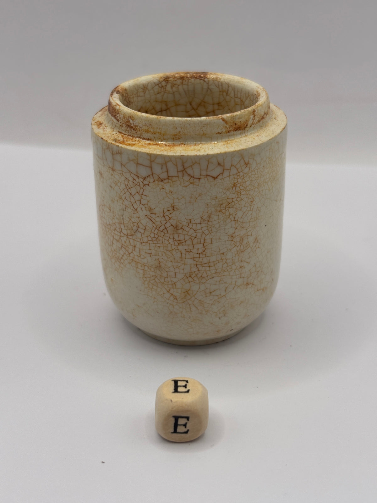 old small stained & crazed stoneware pot (e) 5.5cms