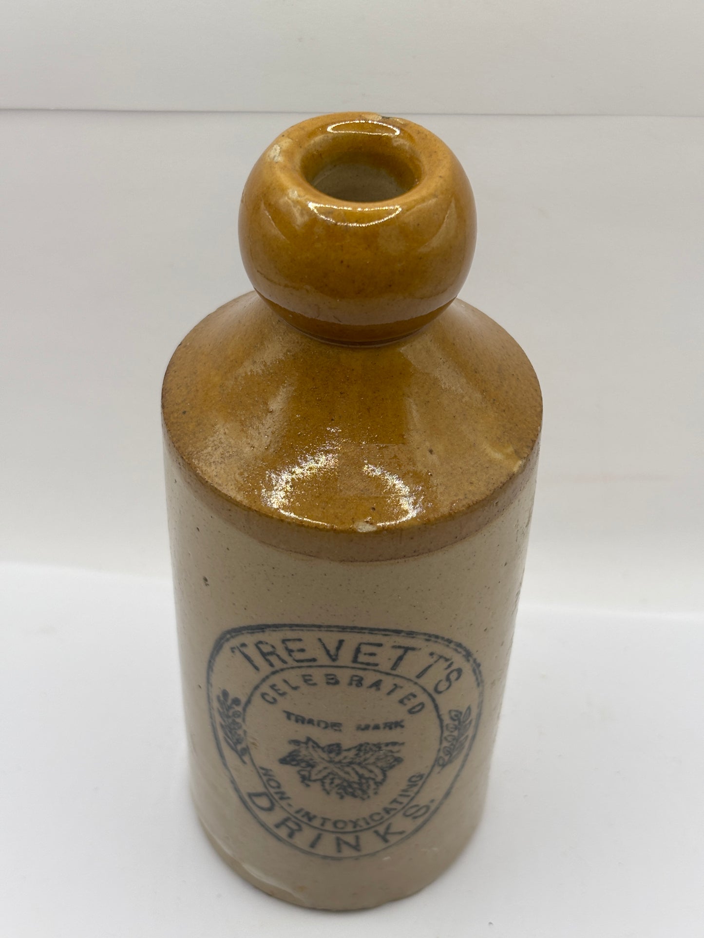 Old stoneware ginger beer bottle, Trevett’s drinks