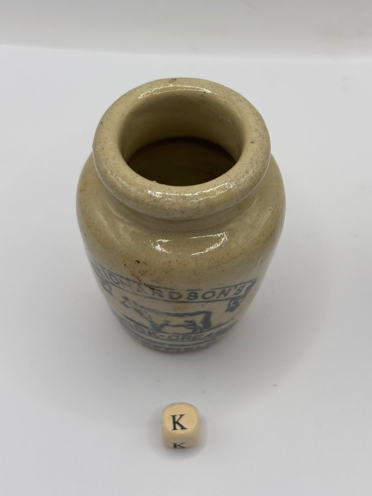 Old advertising cream pot, Richardsons thick cream Sheffield. Double sided (K)