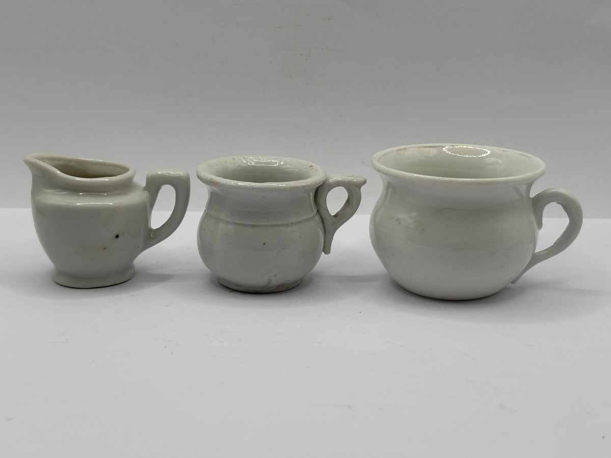 3 old small dolls house jugs