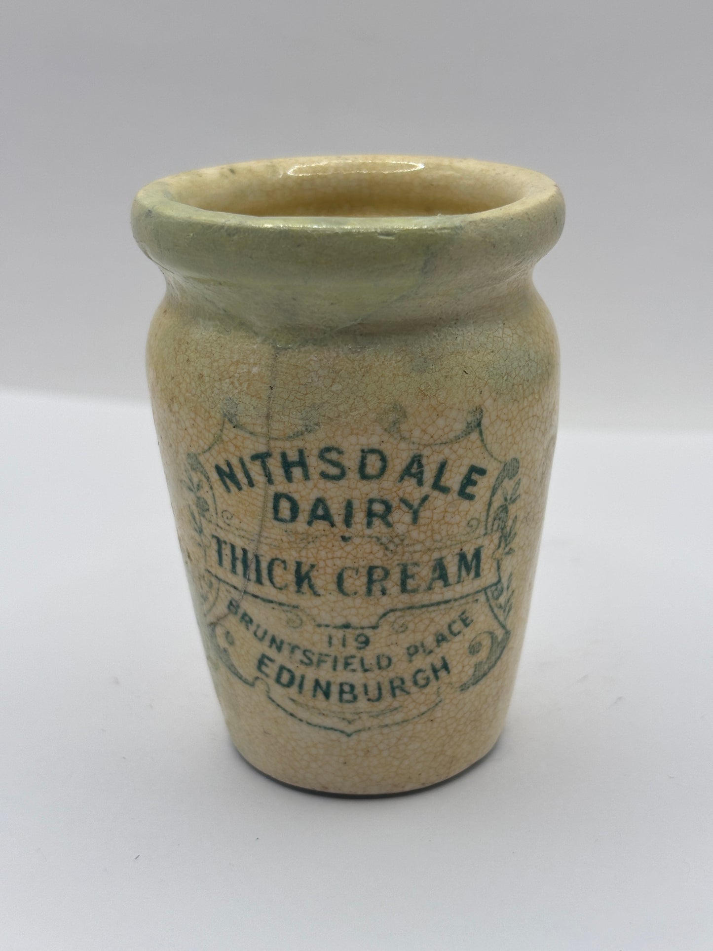 Old advertising cream pot, Nithsdale dairy thick cream
