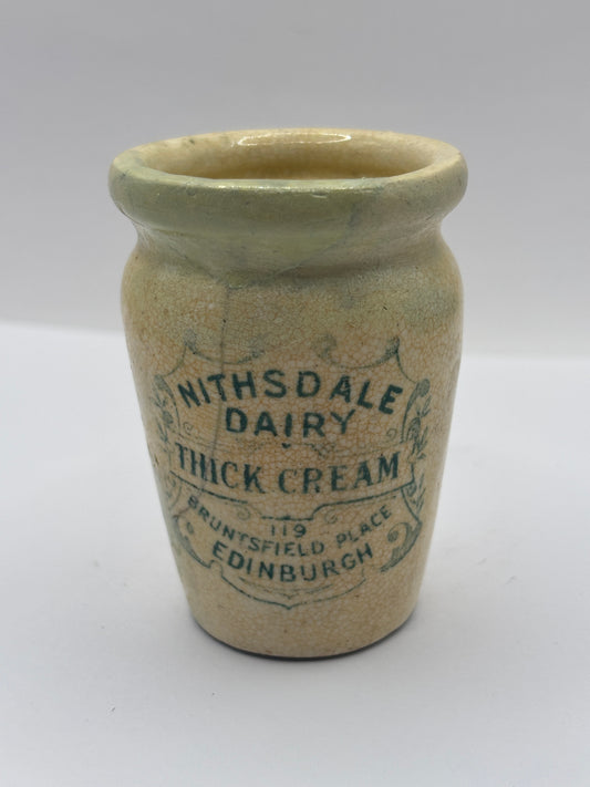 Old advertising cream pot, Nithsdale dairy thick cream