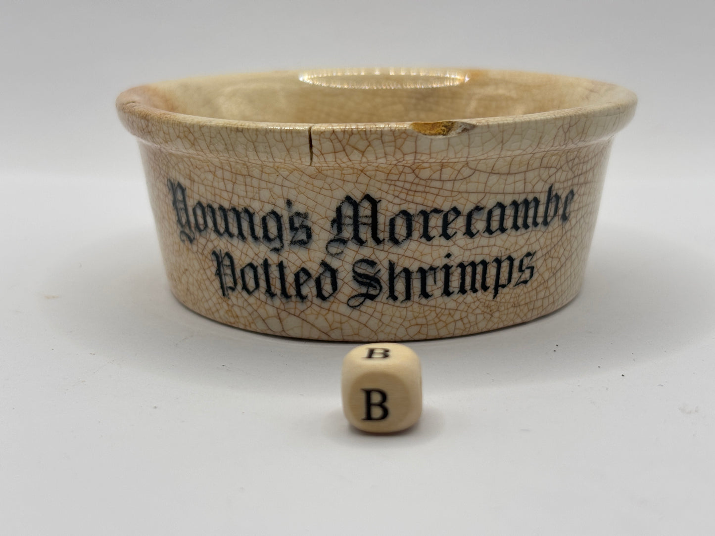 Old advertising paste pot, Youngs Morecambe Potted shrimps (B)