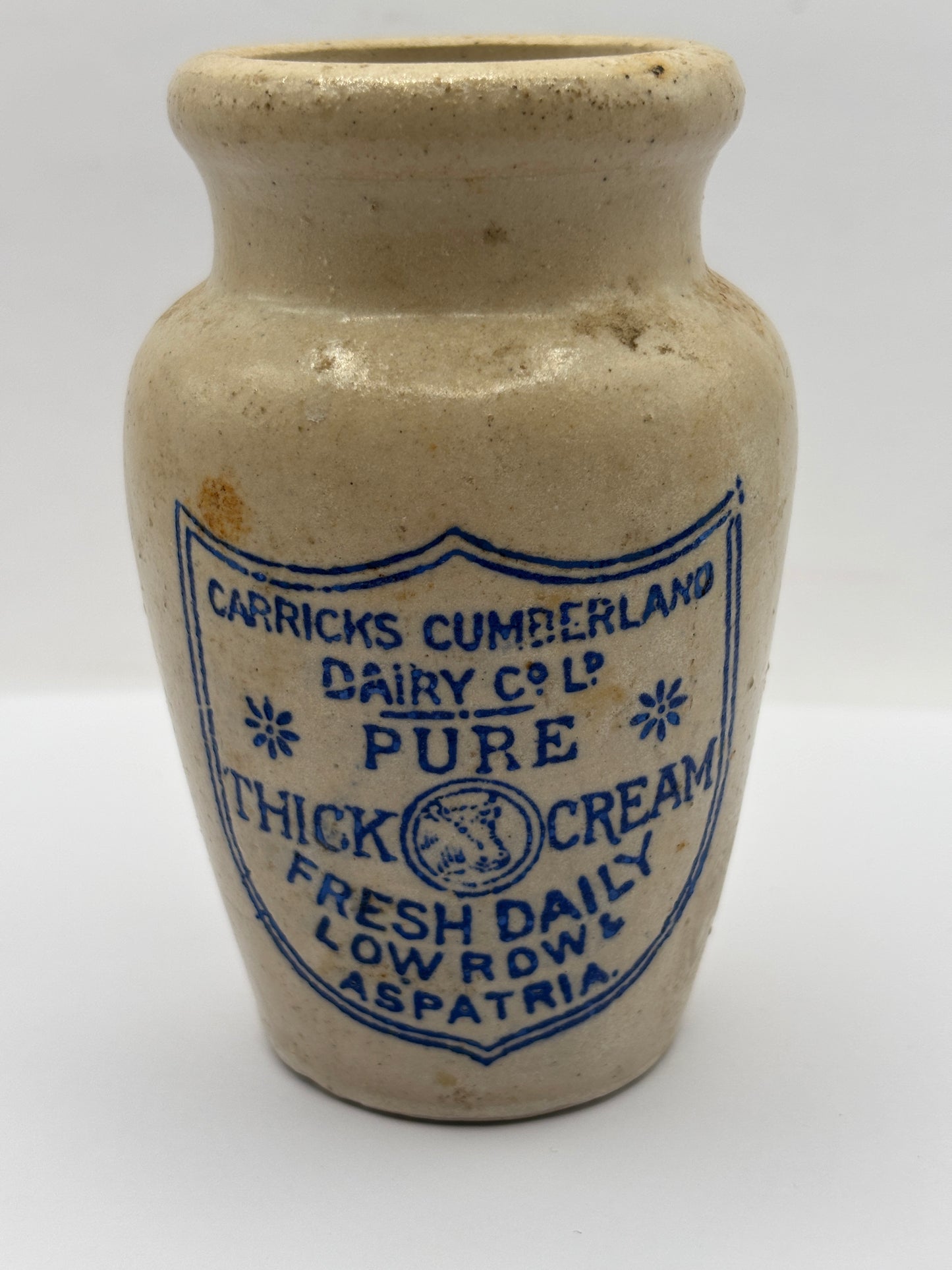 Old advertising cream pot, Carricks Cumberland dairy. Pure thick cream