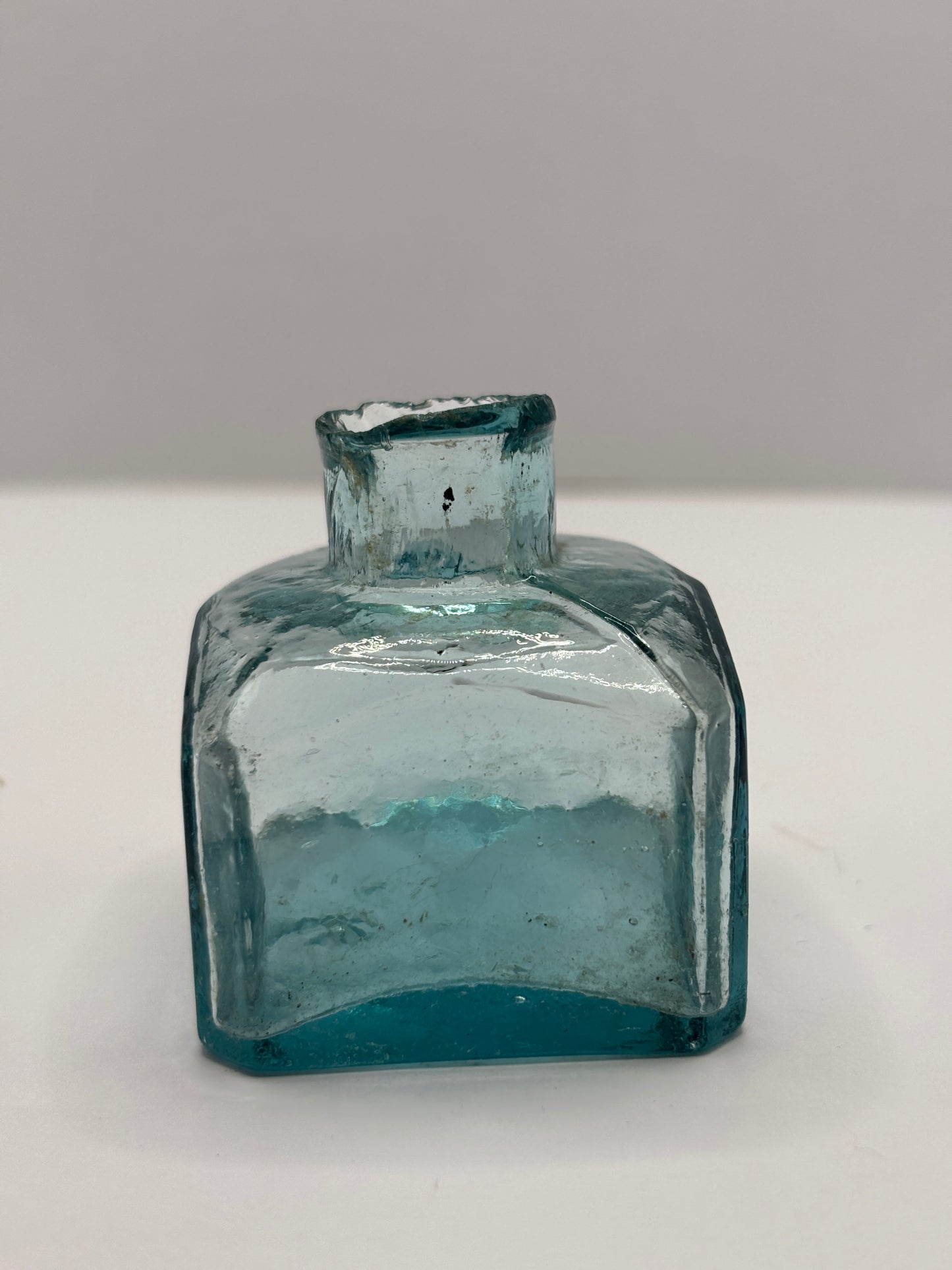 Old aqua glass inkwell, ink bottle
