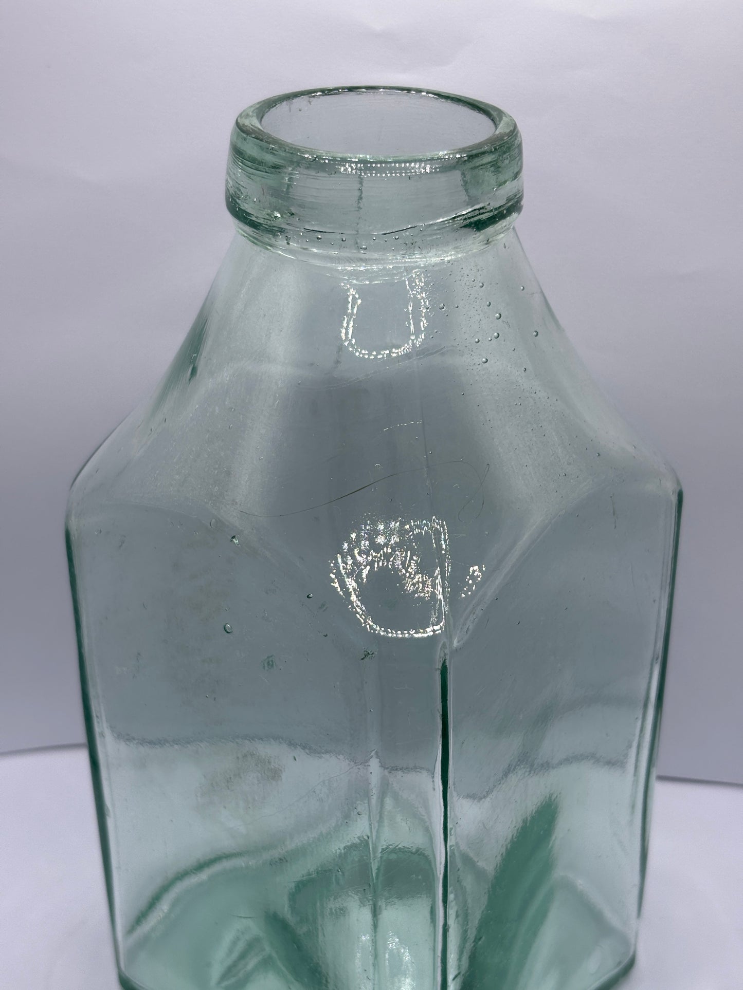 Old large square glass pickle jar 20cms (F)