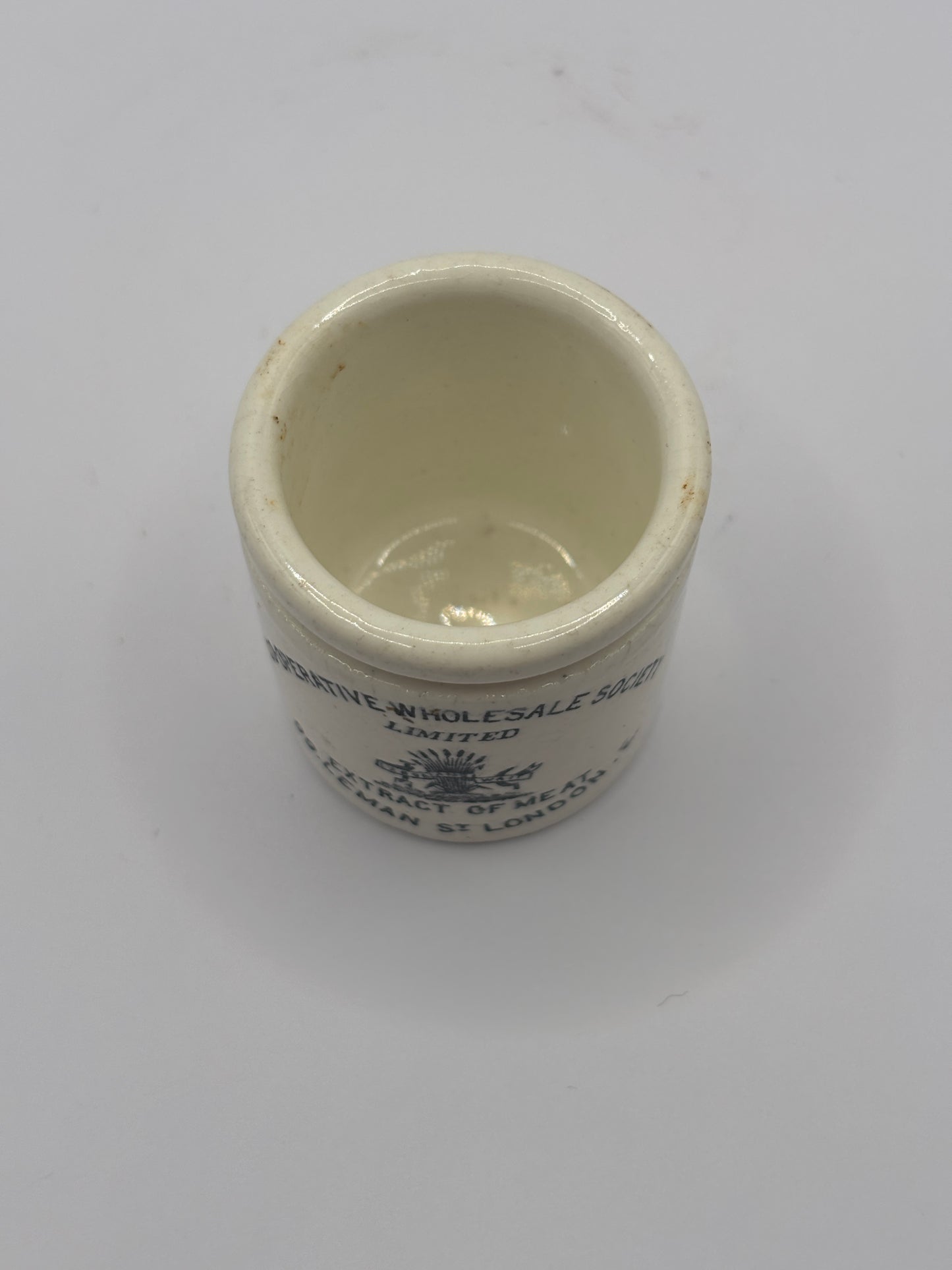 Old advertising jar, Cooperative wholesale society, extract of meat jar