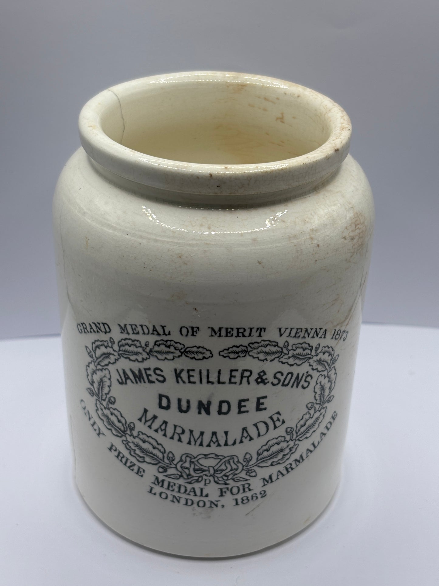 Old 2lb collared top James Keiller Dundee marmalade jar. Rolled top