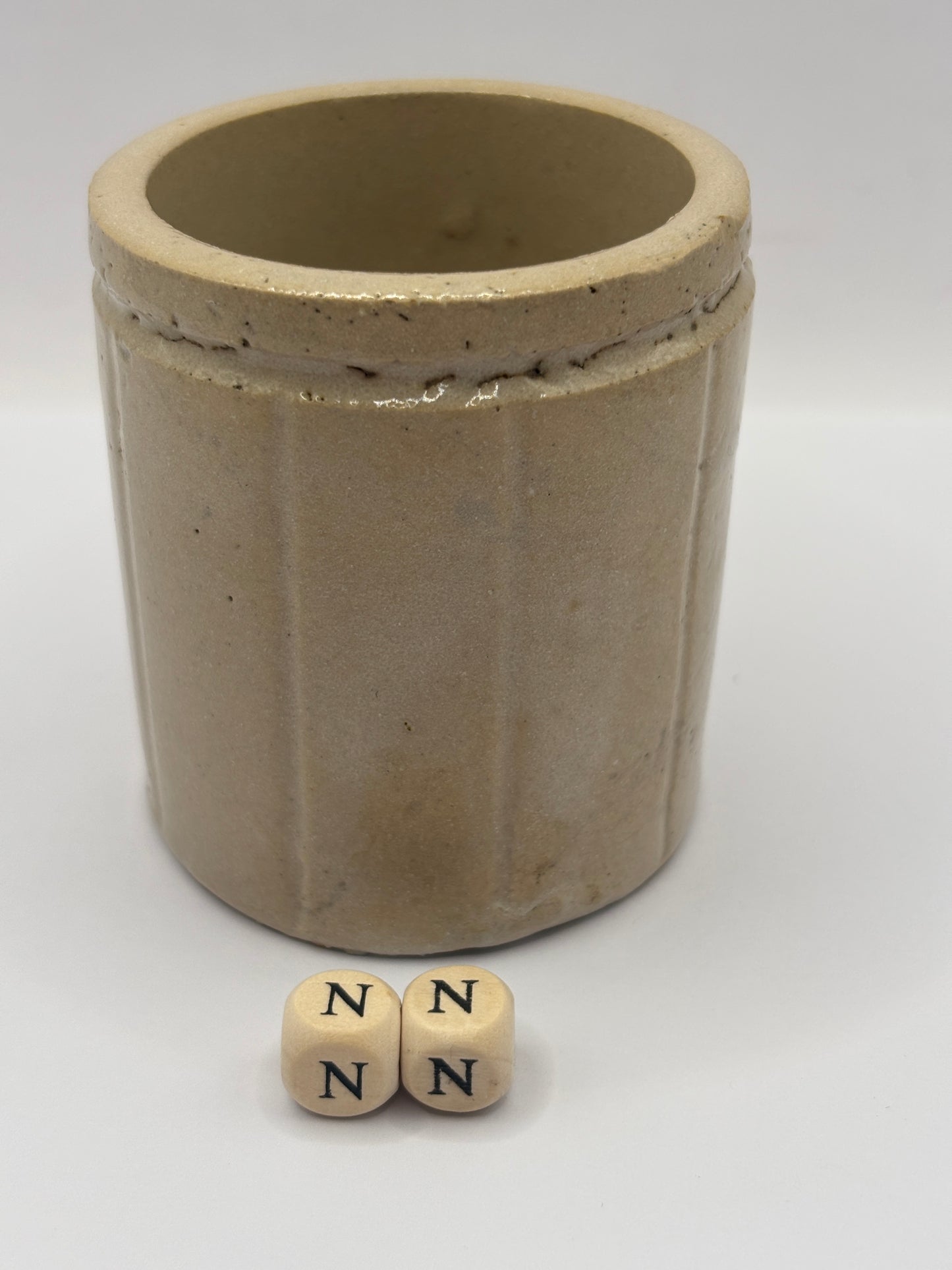 Old mini ribbed stoneware jam pot (NN)