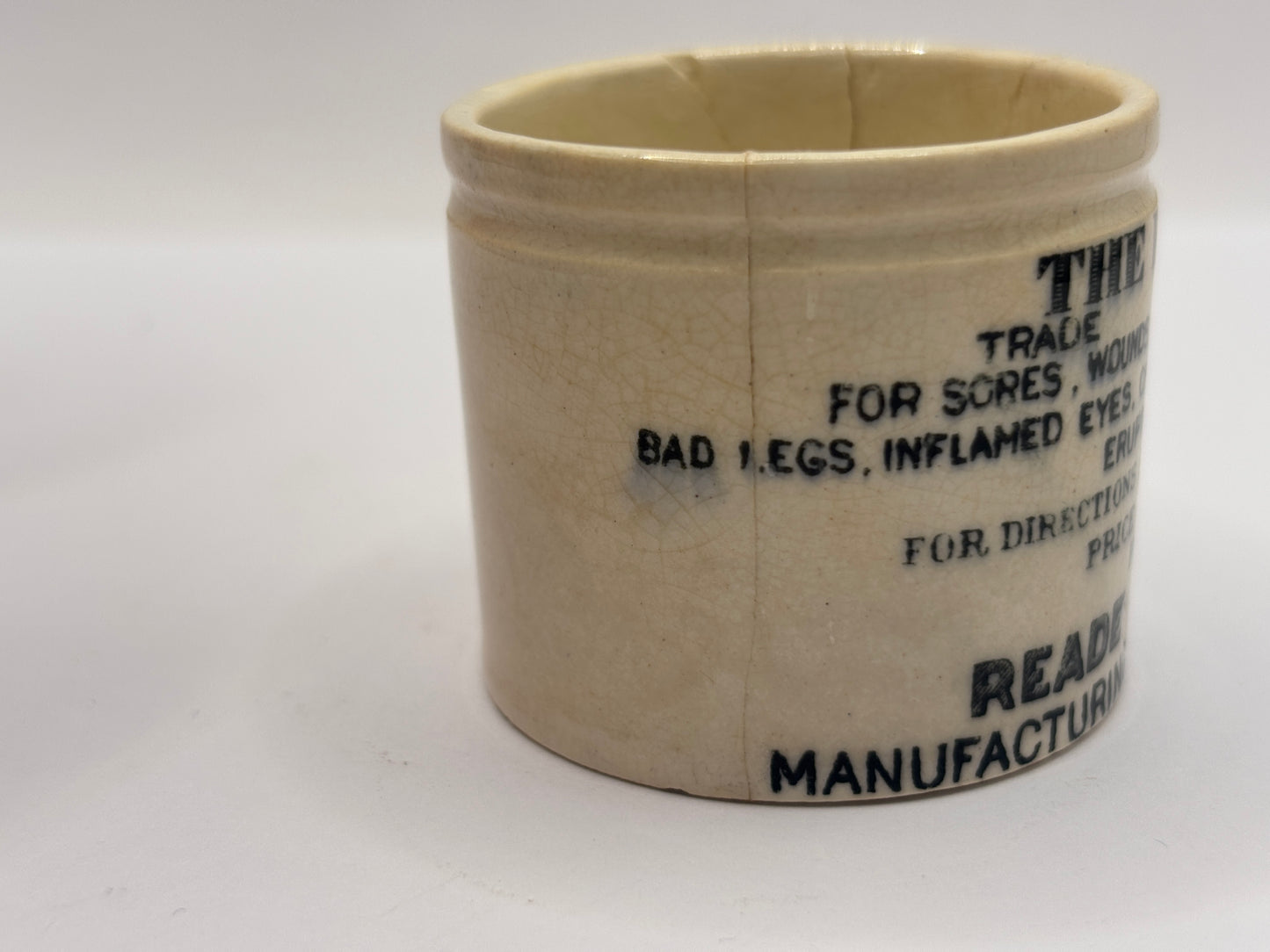 Old advertising ointment pot, The Egyptian salve. Damaged
