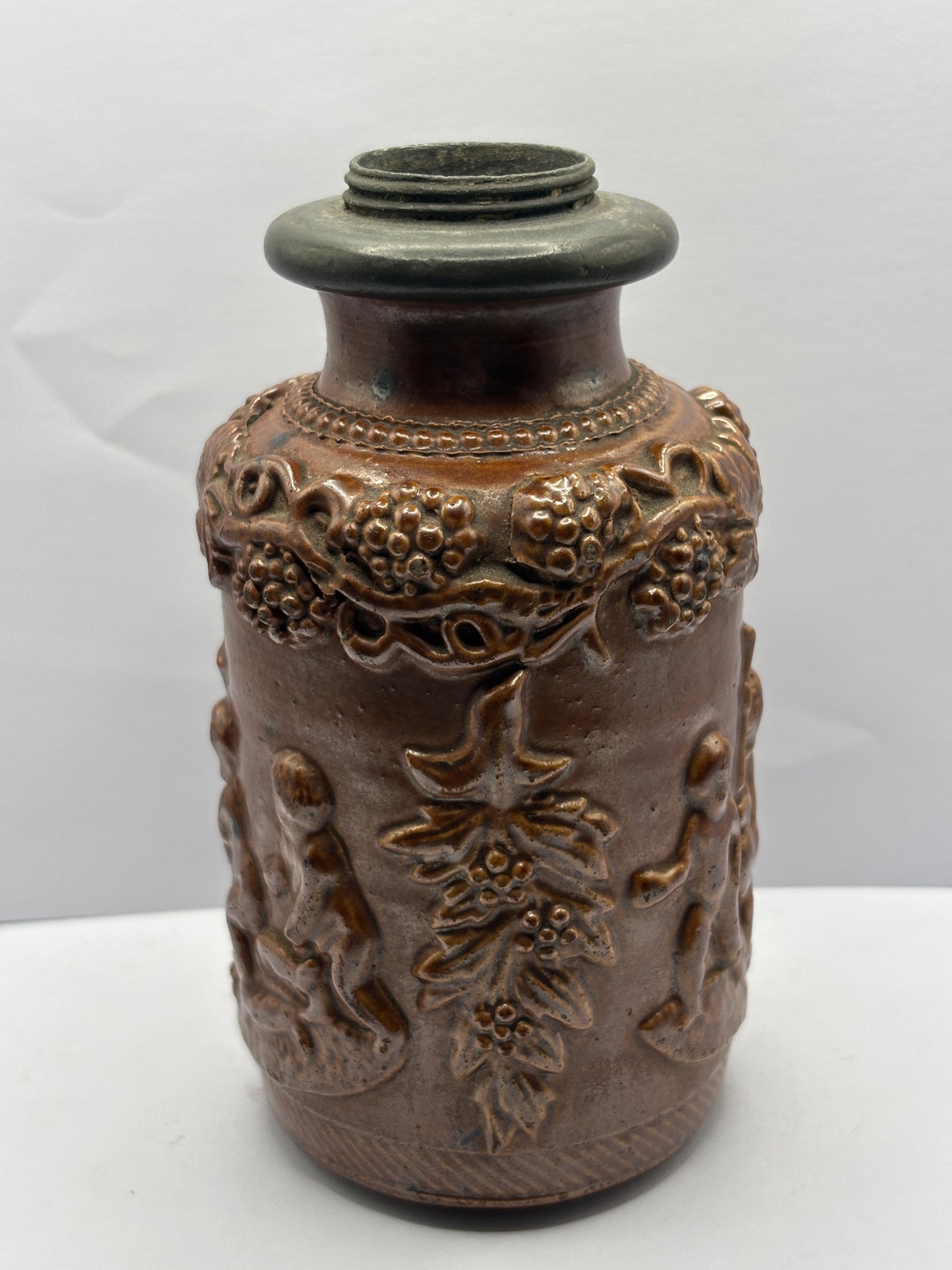 Old French stoneware snuff jar