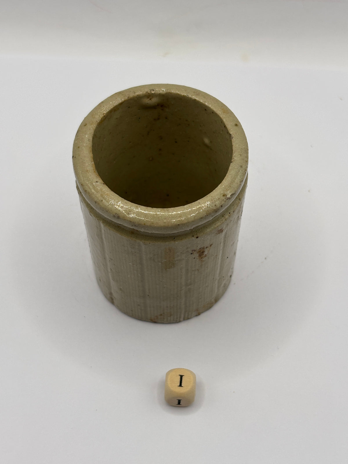 Old mini ribbed stoneware jam pot (i)