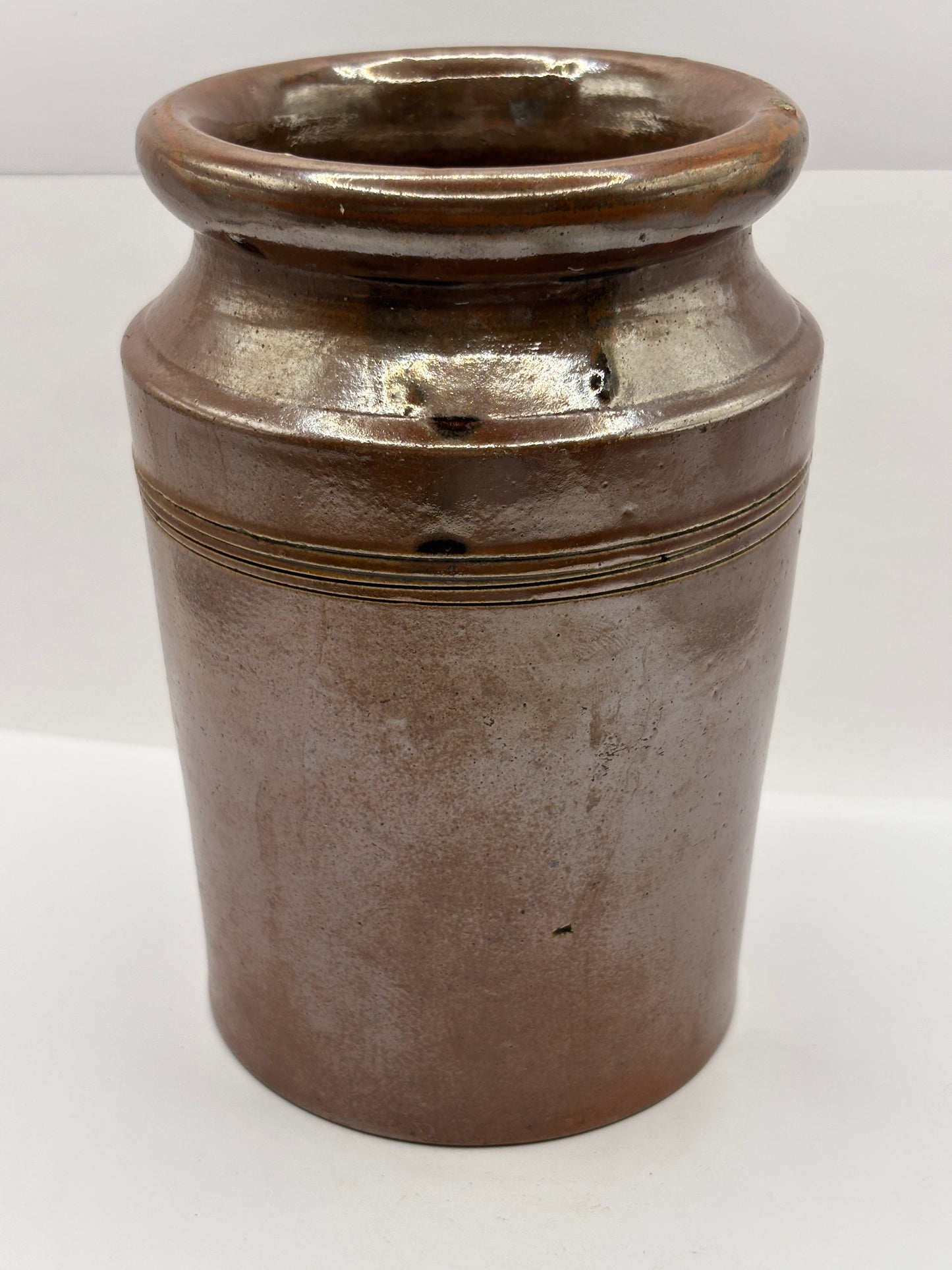 Old salt glaze pantry pot, storage jar 16cms