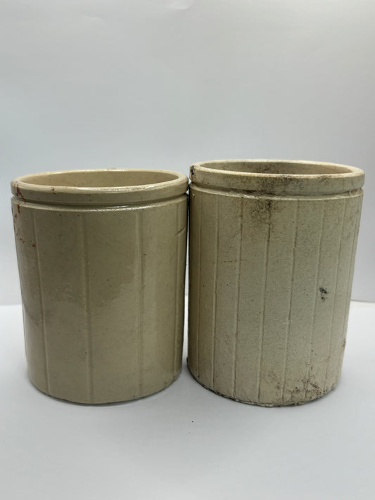 2 ribbed stoneware jam pots