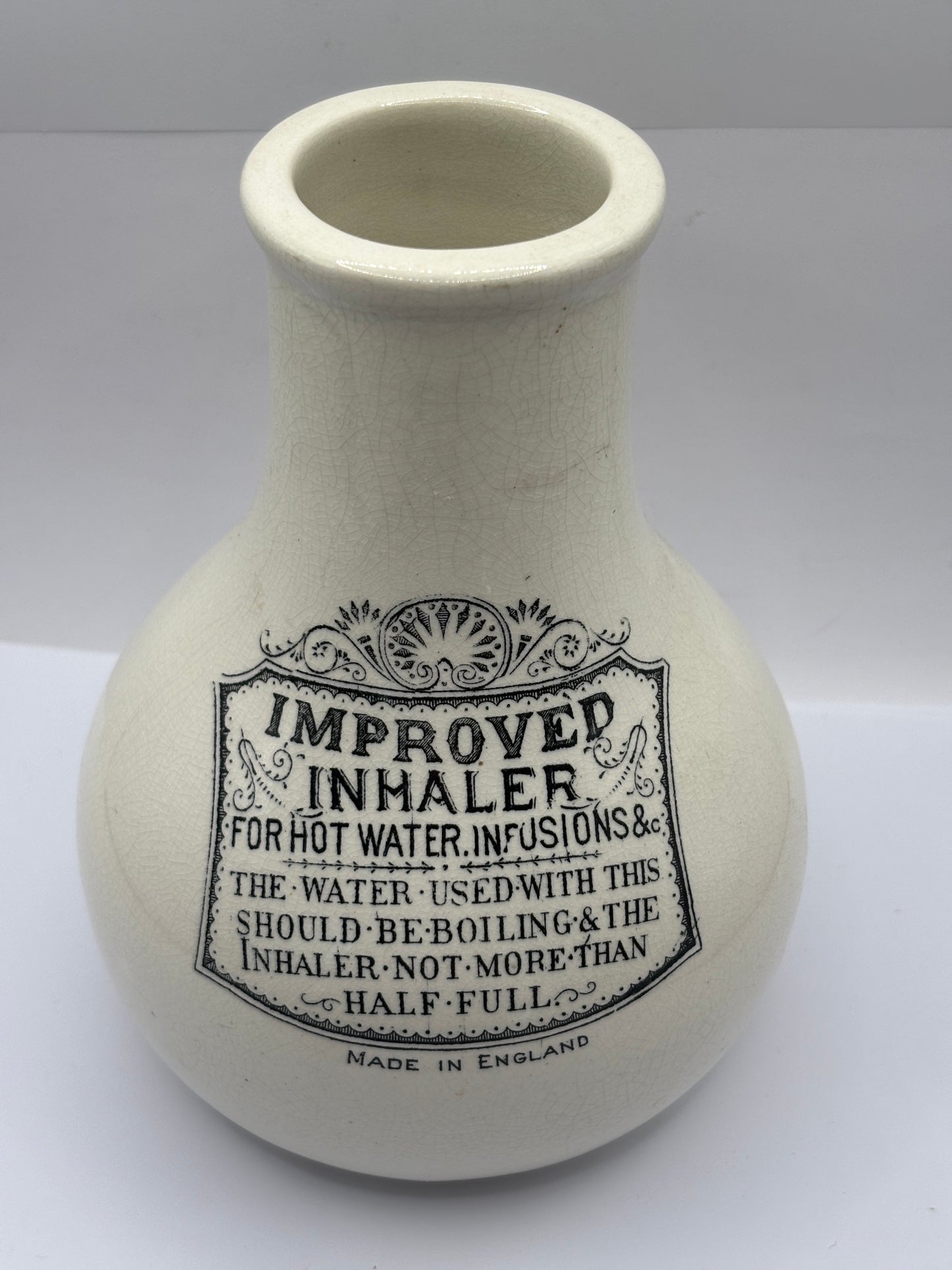 Old stoneware advertising inhaler, improved inhaler